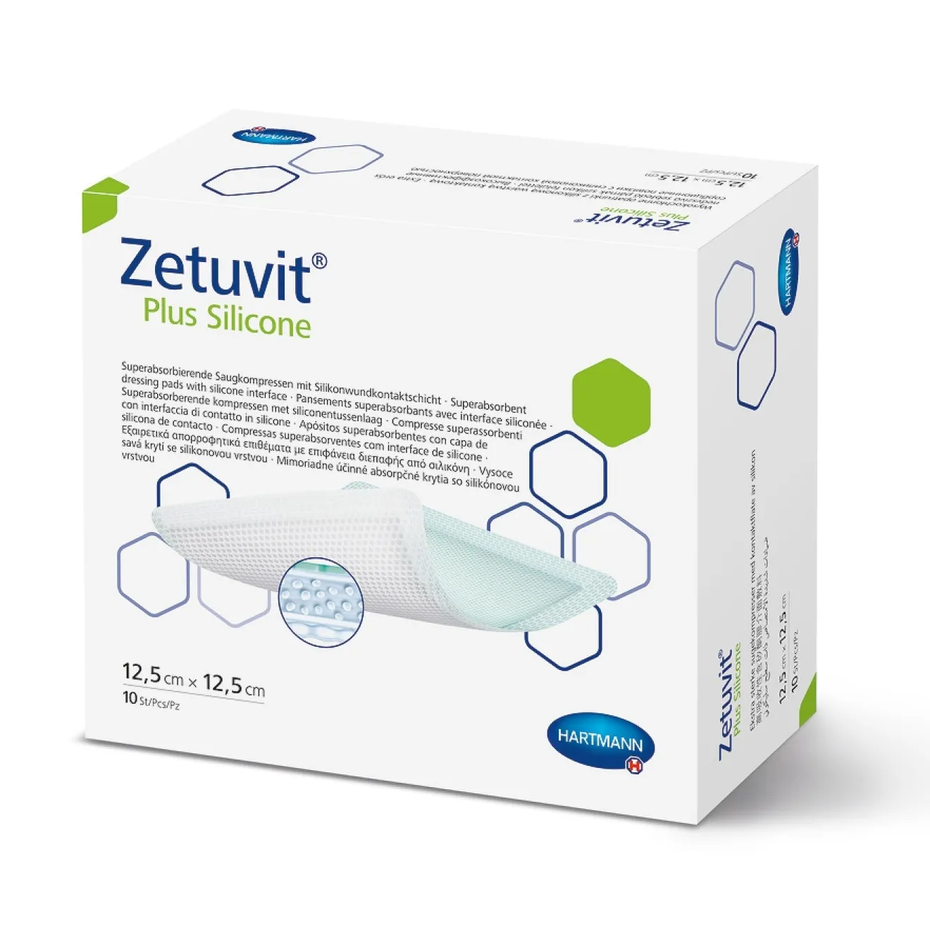 ZETUVIT Plus Silicone steril 12,5x12,5 cm 10 ST 413820